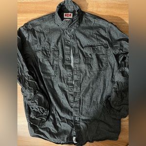 Wrangler Comfort Flex Button Up Shirt Men's Size L Black Long Sleeve Stretch
